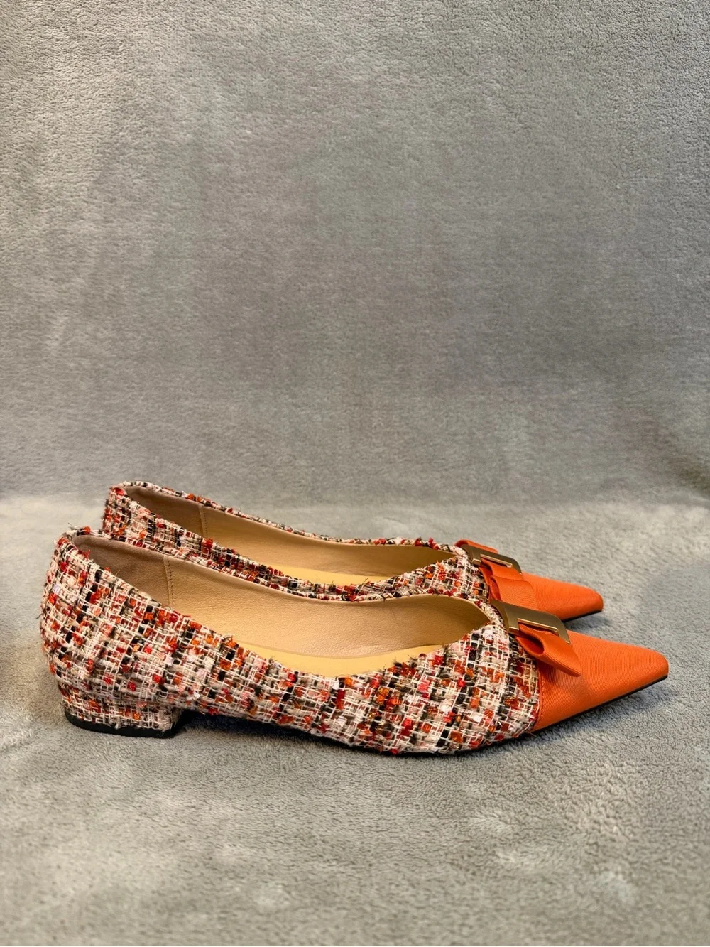 C. Paravano Women's Tweed Ballet Flats Pointed-toe Orange Size US 10/EU 40.5
